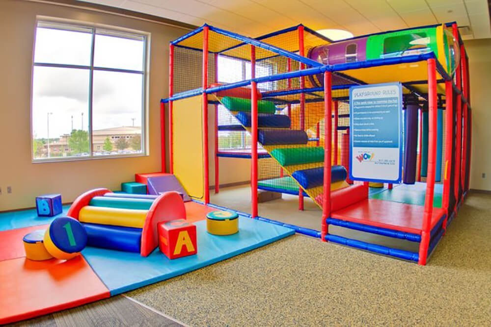 indoor playground with sign