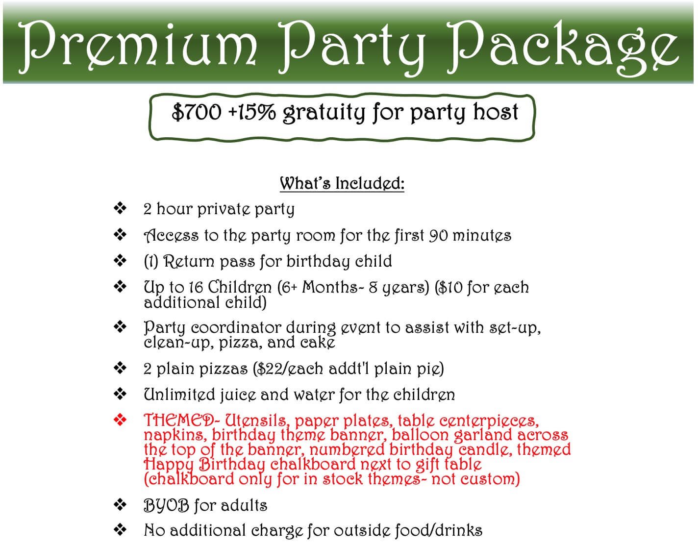 2 hours party packages