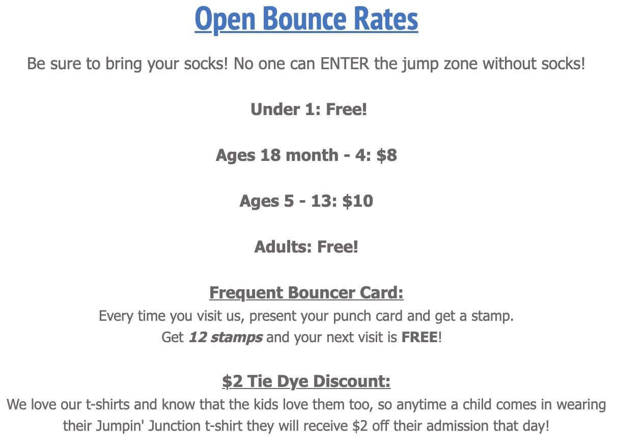 jumpin junction pricing