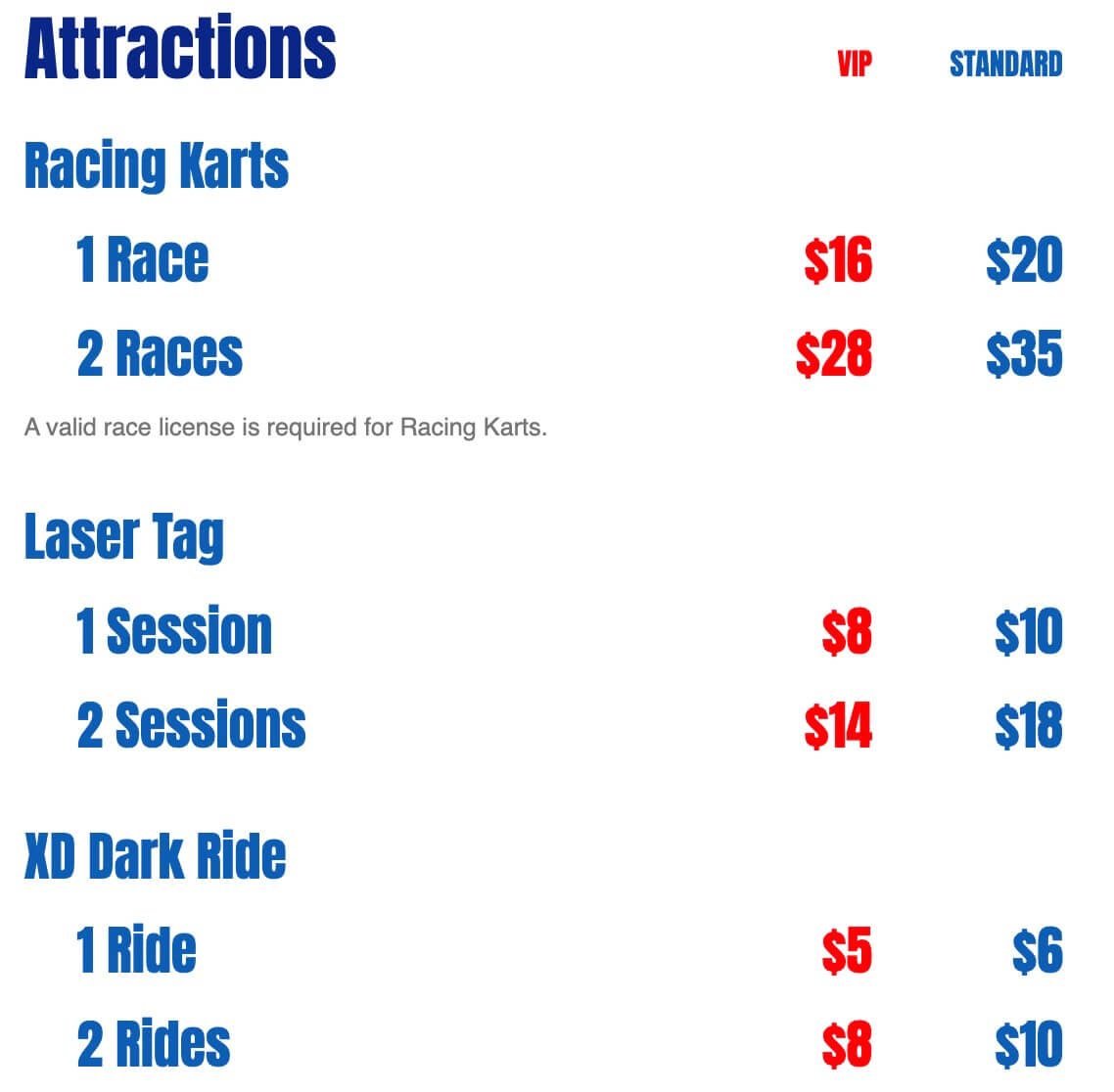 extreme fun center pricing